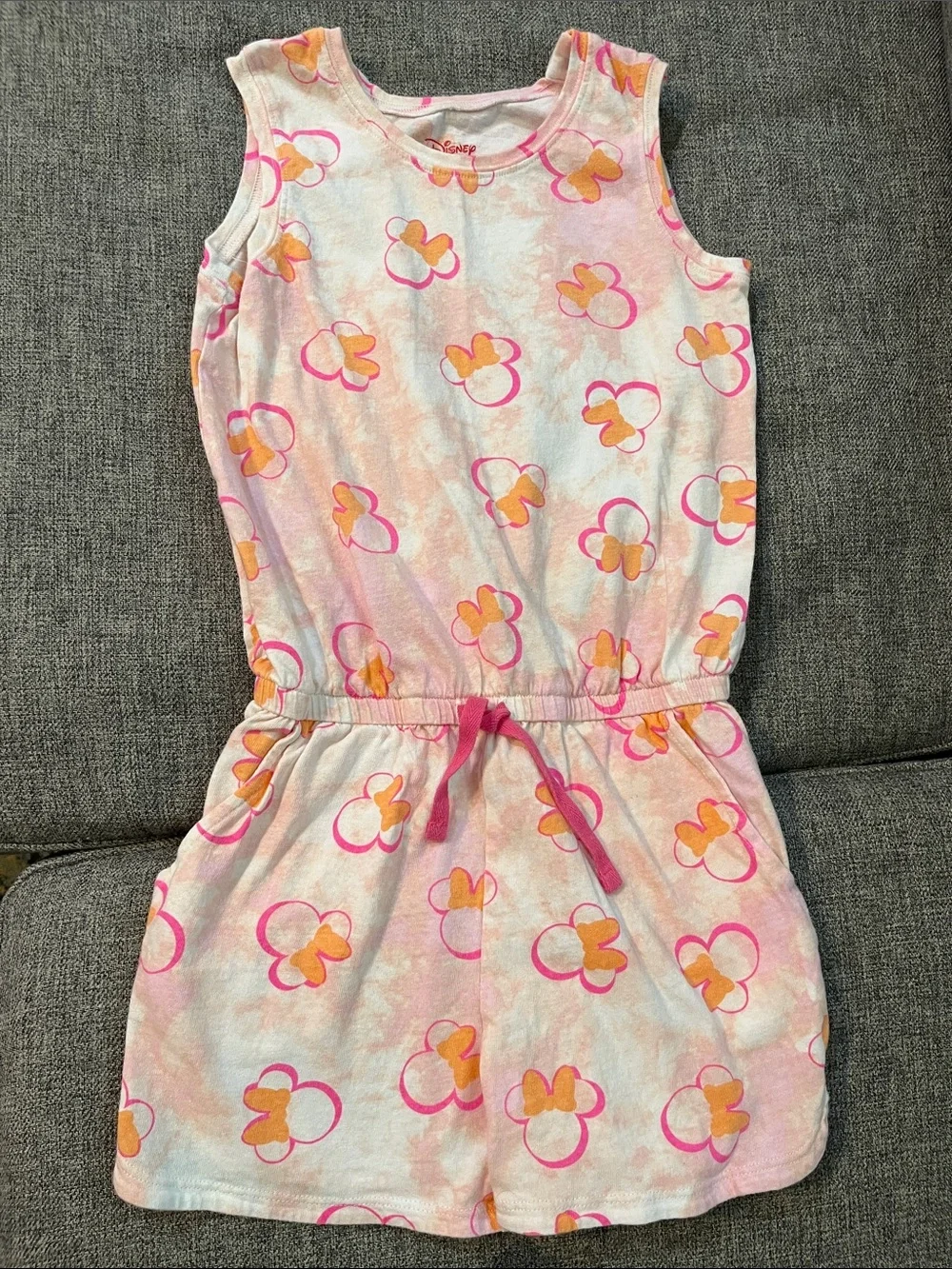 Disney Spotted Zebra Pink & Orange Minnie Mouse Tie-Dye One-Piece Romper Sz M/8